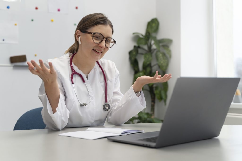 Doctor talking to AI Scribe in a precise manner.