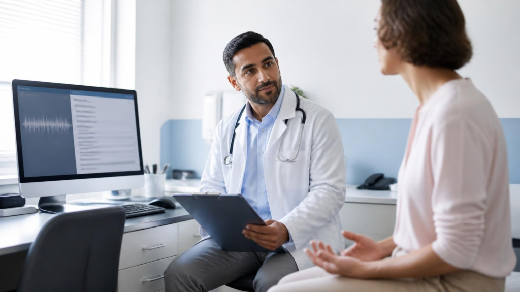 Physician verifying that an AI medical note accurately reflects the patient's conversation